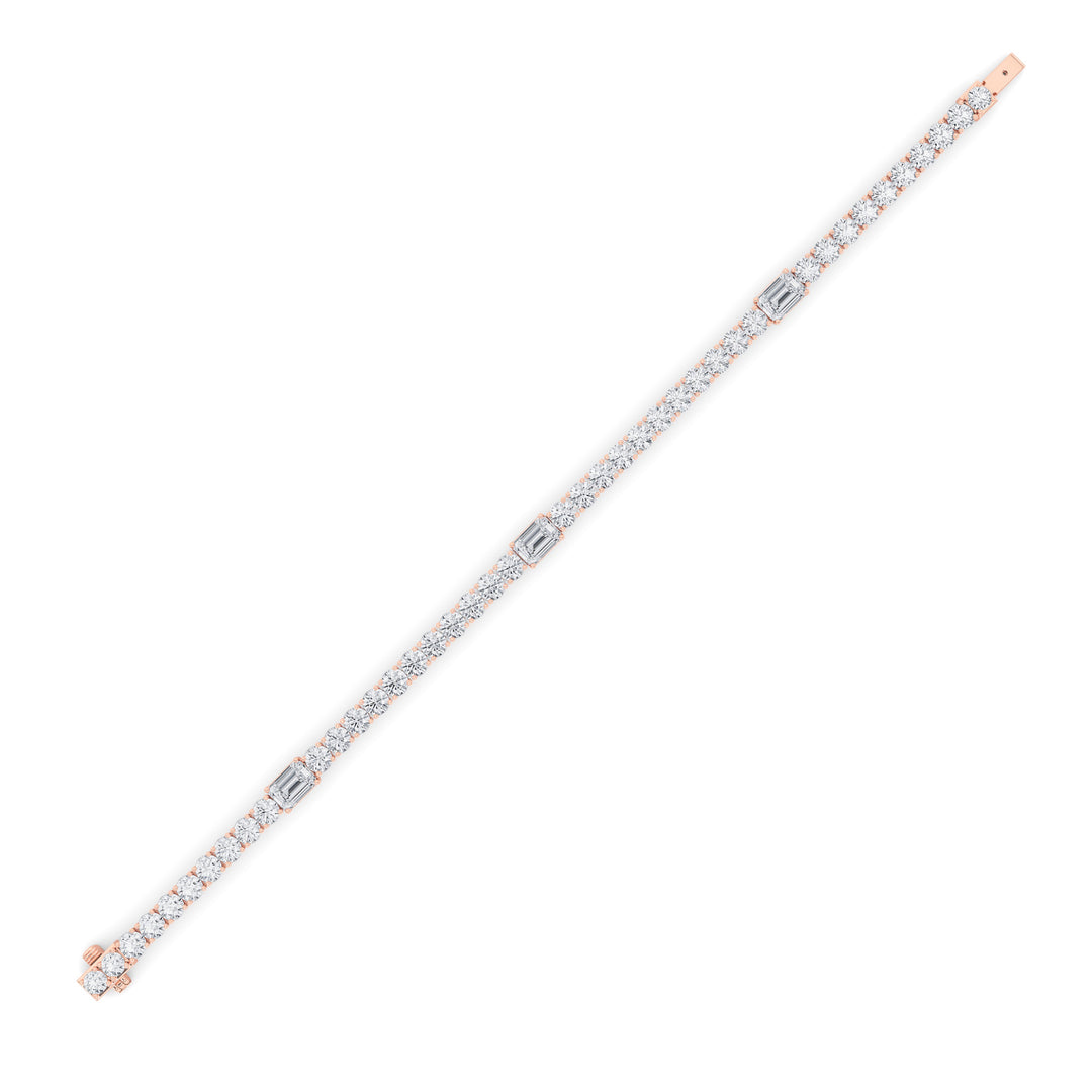 10CTW Emerald Shaped Lab Grown Diamond (F/VS) East West Station Bracelet in 14K Gold
