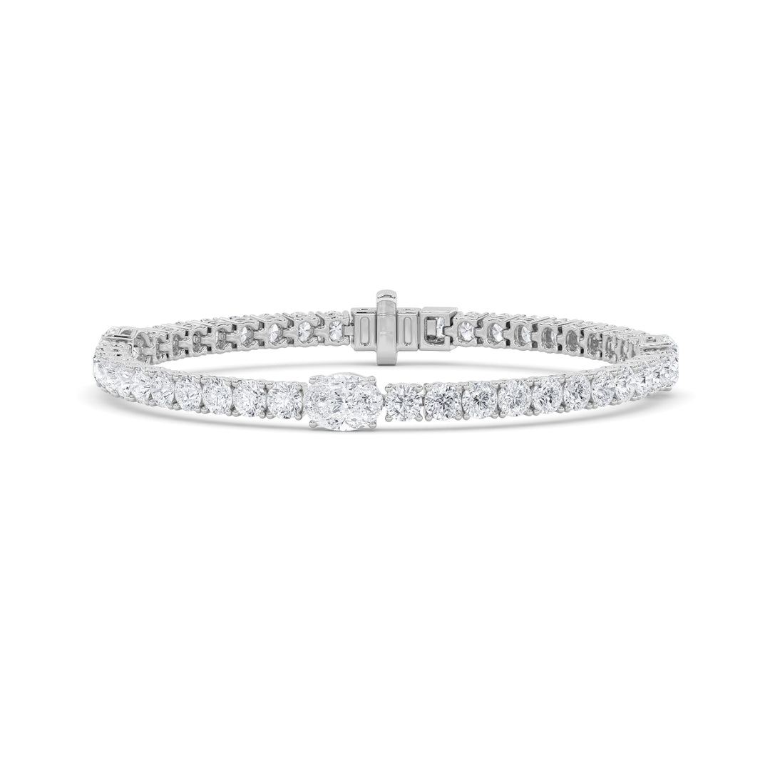 10CTW Oval Shaped Lab Grown Diamond (F/VS) East West Station Bracelet in 14K Gold