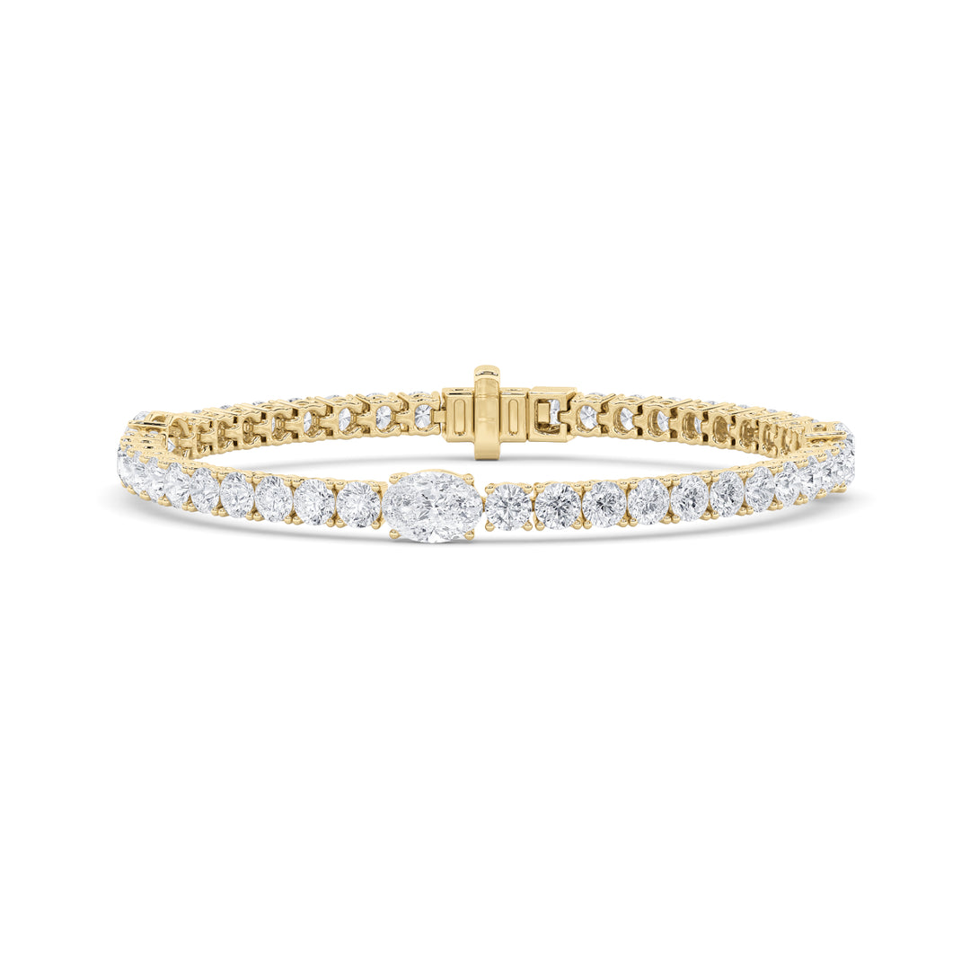 10CTW Oval Shaped Lab Grown Diamond (F/VS) East West Station Bracelet in 14K Gold