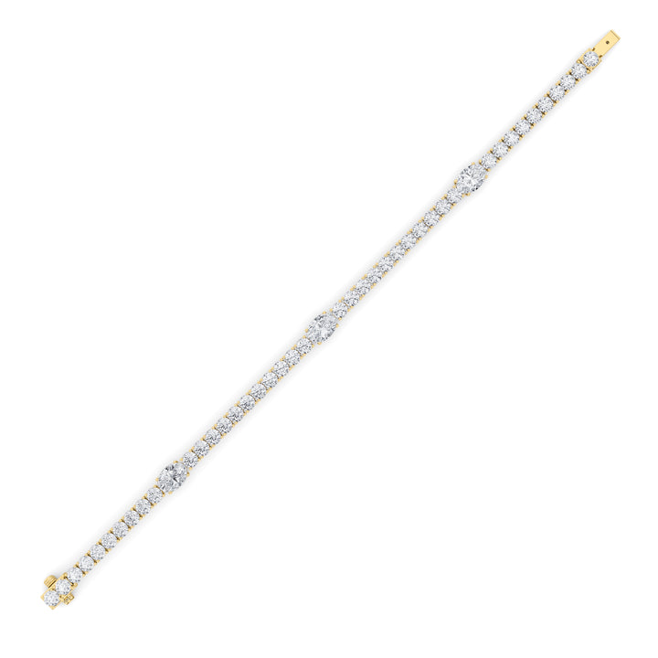 10CTW Oval Shaped Lab Grown Diamond (F/VS) East West Station Bracelet in 14K Gold