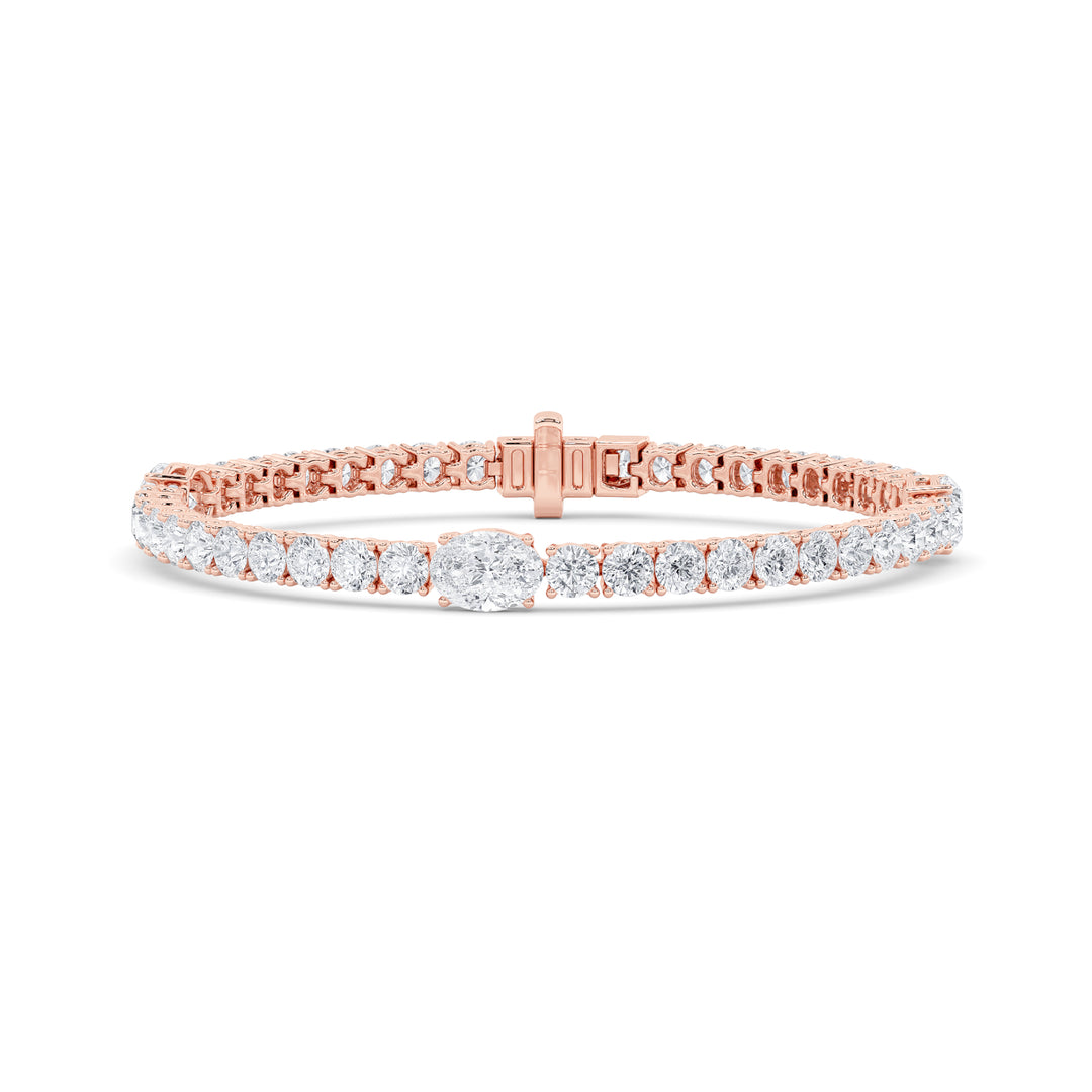 10CTW Oval Shaped Lab Grown Diamond (F/VS) East West Station Bracelet in 14K Gold