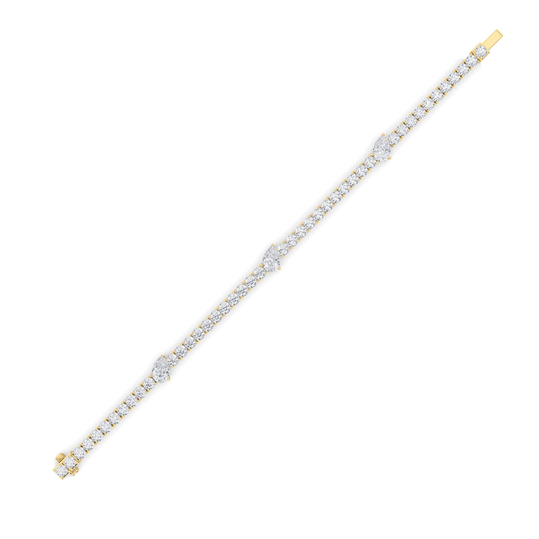 10CTW Pear Shaped Lab Grown Diamond (F/VS) East West Station Bracelet in 14K Gold