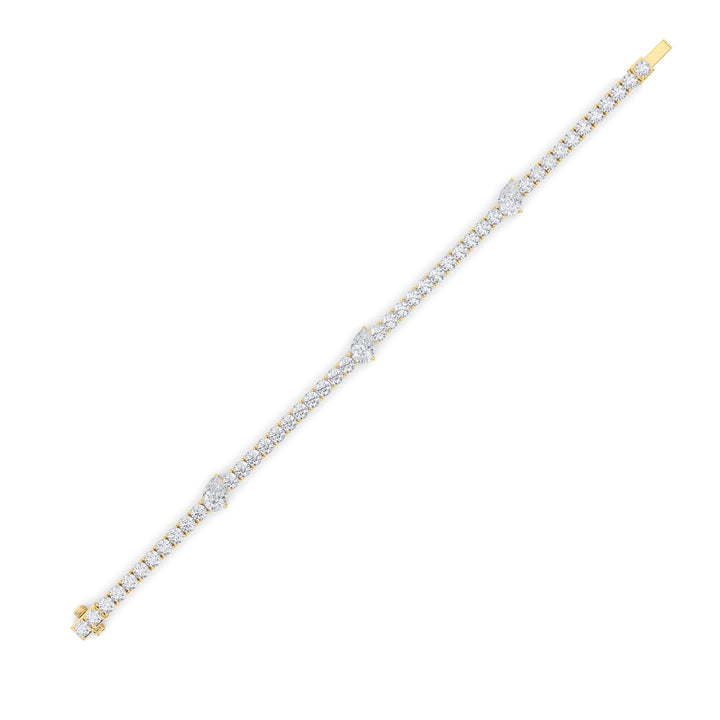 10CTW Pear Shaped Lab Grown Diamond (F/VS) East West Station Bracelet in 14K Gold