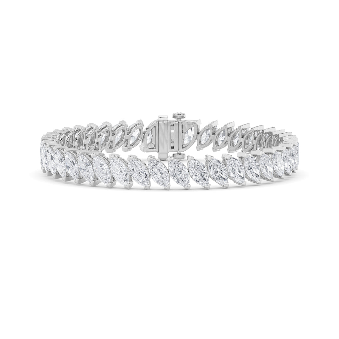 16.5CTW Marquise Shaped Lab Grown Diamond (F/VS) Angled Line Bracelet in 14K Gold