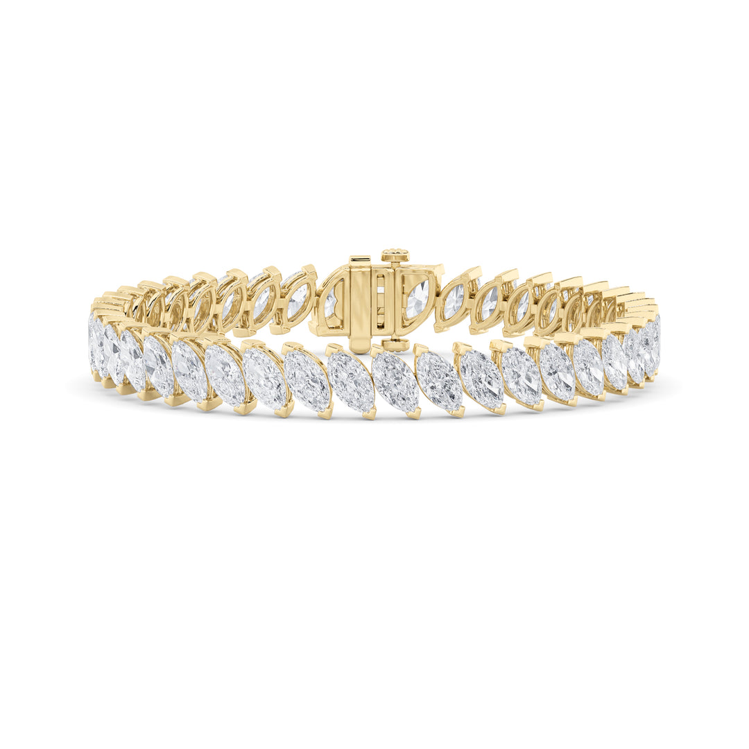 16.5CTW Marquise Shaped Lab Grown Diamond (F/VS) Angled Line Bracelet in 14K Gold