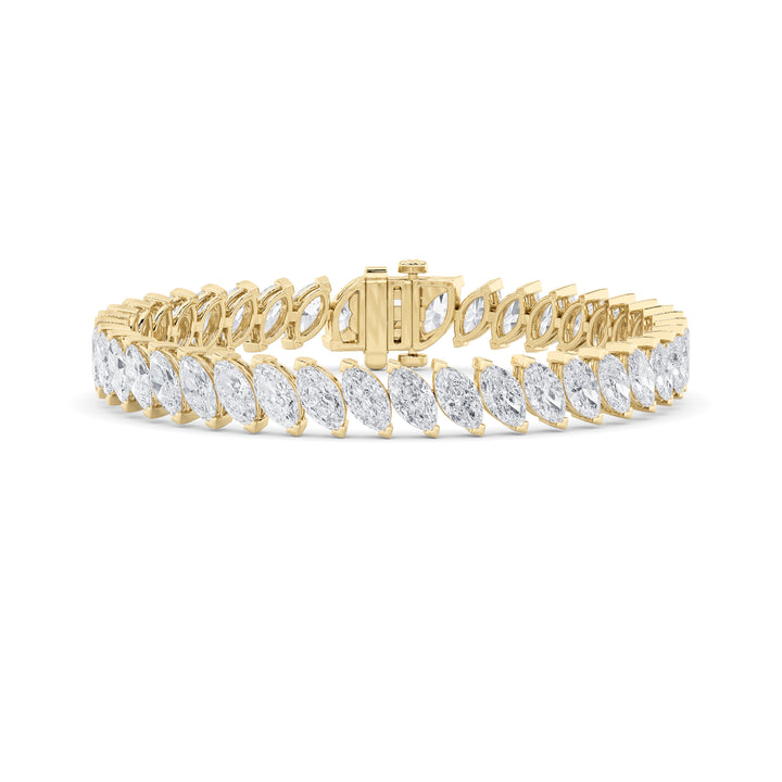 16.5CTW Marquise Shaped Lab Grown Diamond (F/VS) Angled Line Bracelet in 14K Gold