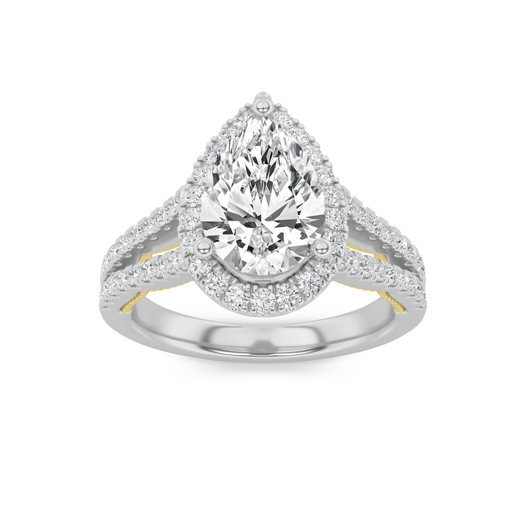 14K WY 2ct Lab Pear Diamond Halo Engagement Ring