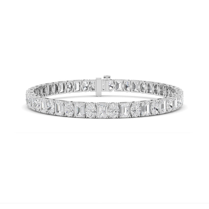15CTW Emerald Shaped Lab Grown Diamond (F/VS) Bracelet in 14K White Gold