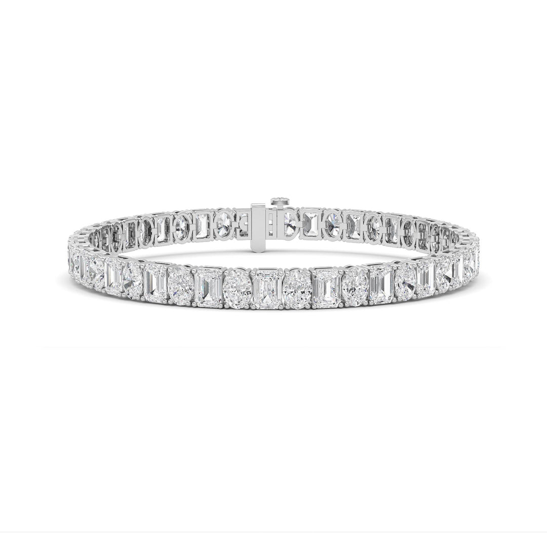 15CTW Emerald Shaped Lab Grown Diamond (F/VS) Bracelet in 14K White Gold