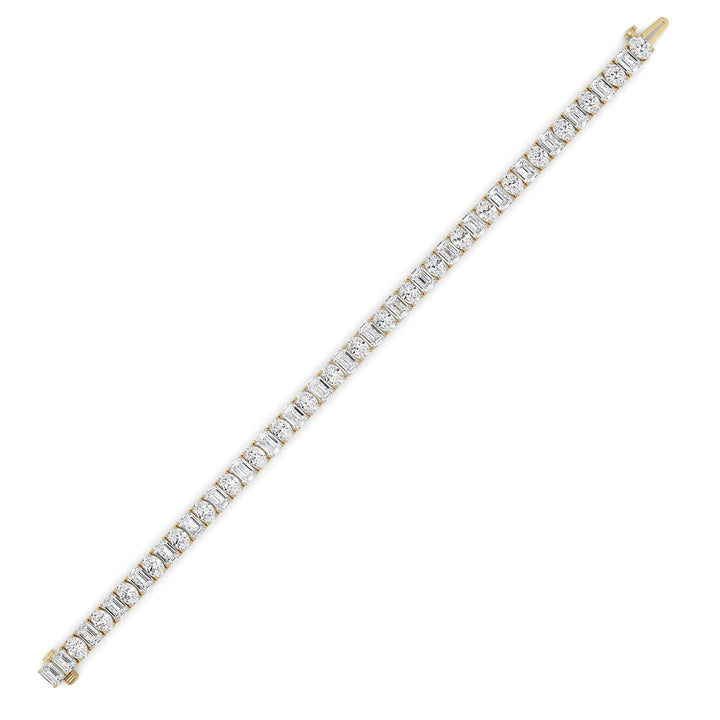 15CTW Emerald Shaped Lab Grown Diamond (F/VS) Bracelet in 14K Yellow Gold
