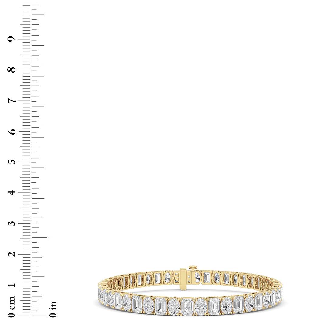 15CTW Emerald Shaped Lab Grown Diamond (F/VS) Bracelet in 14K Yellow Gold