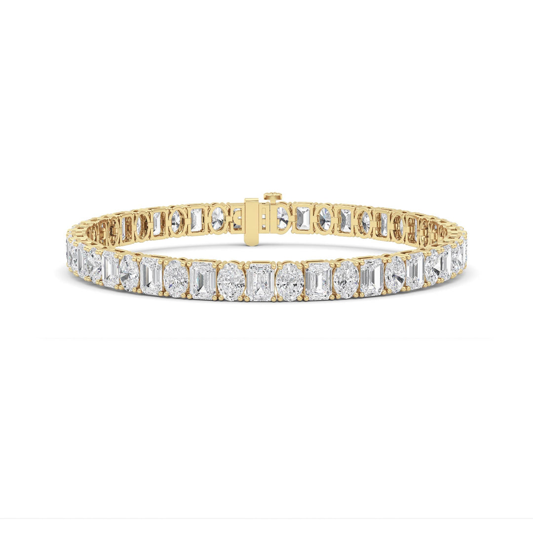 15CTW Emerald Shaped Lab Grown Diamond (F/VS) Bracelet in 14K Yellow Gold