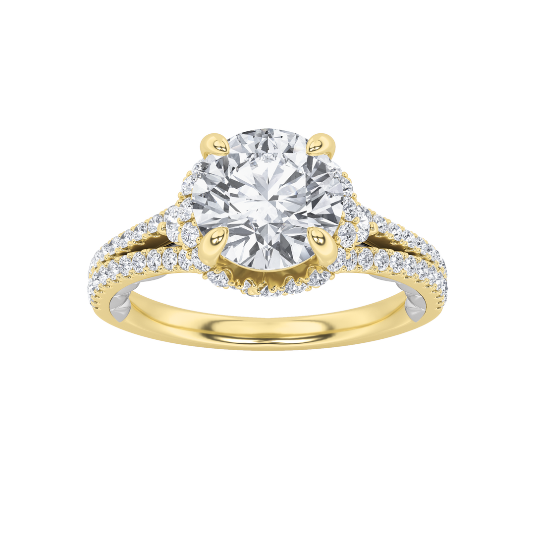 14K WY 2ct Lab Diamond Halo Engagement Ring