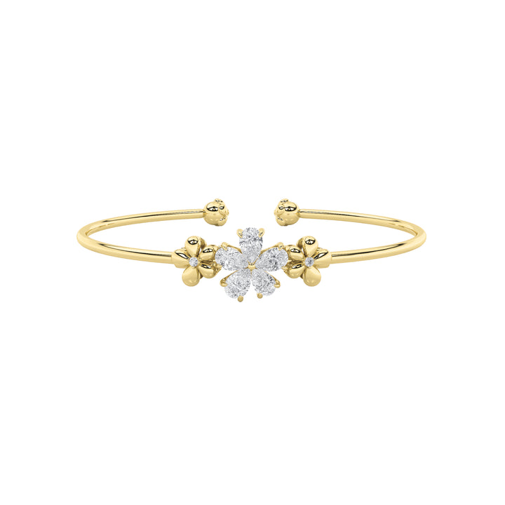 1.5CTW Pear Shaped Lab Grown Diamond (F/VS) Fancy Flower Bangle Bracelet in 14K Gold