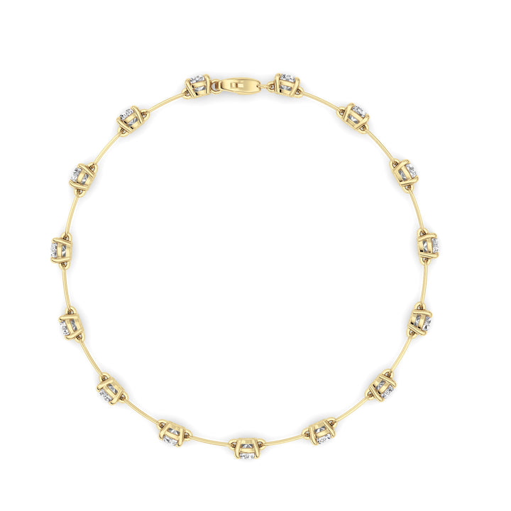 3CTW Round Shaped Lab Grown Diamond (F/VS) Station Bracelet in 14K Gold