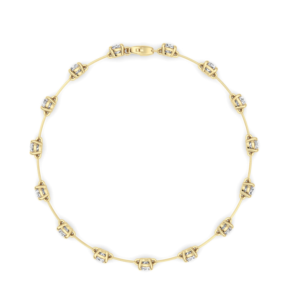 3CTW Round Shaped Lab Grown Diamond (F/VS) Station Bracelet in 14K Gold
