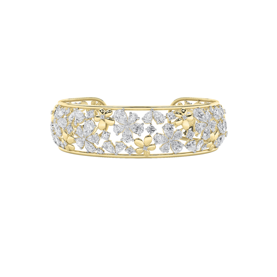 23.5CTW Mix Shaped Lab Grown Diamond (F/VS) Fancy Flower Bracelet in 14K Gold