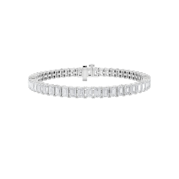 12.5CTW Emerald Shaped Lab Grown Diamond (F/VS) East West Line Bracelet in 14K Gold