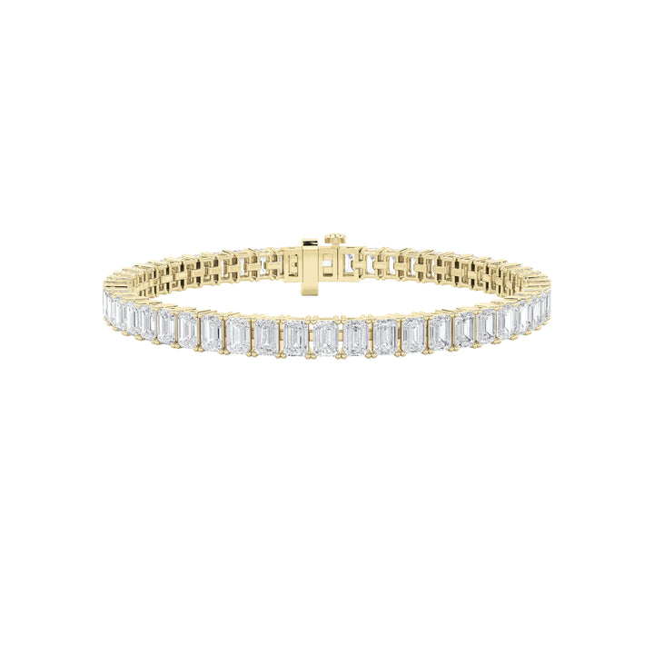 12.5CTW Emerald Shaped Lab Grown Diamond (F/VS) East West Line Bracelet in 14K Gold