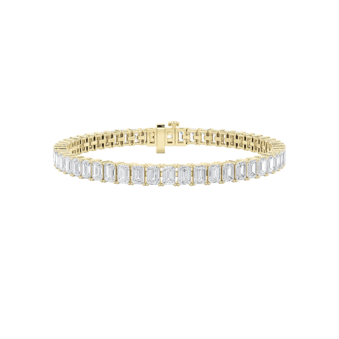 12.5CTW Emerald Shaped Lab Grown Diamond (F/VS) East West Line Bracelet in 14K Gold