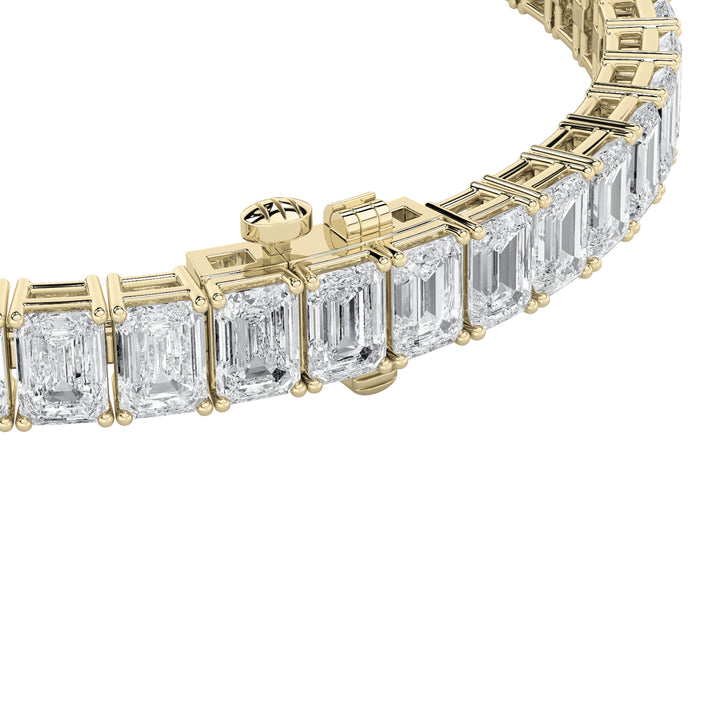 15CTW Emerald Shaped Lab Grown Diamond North South Bracelet in 14K Gold (F/VS)