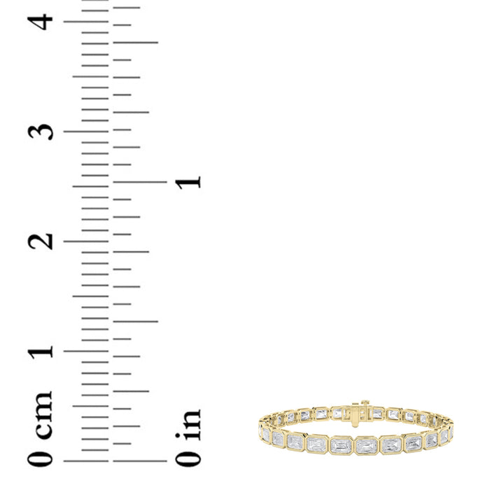 15CTW Emerald Shaped Lab Grown Diamond (F/VS) East West Bezel Set Bracelet in 14K Gold