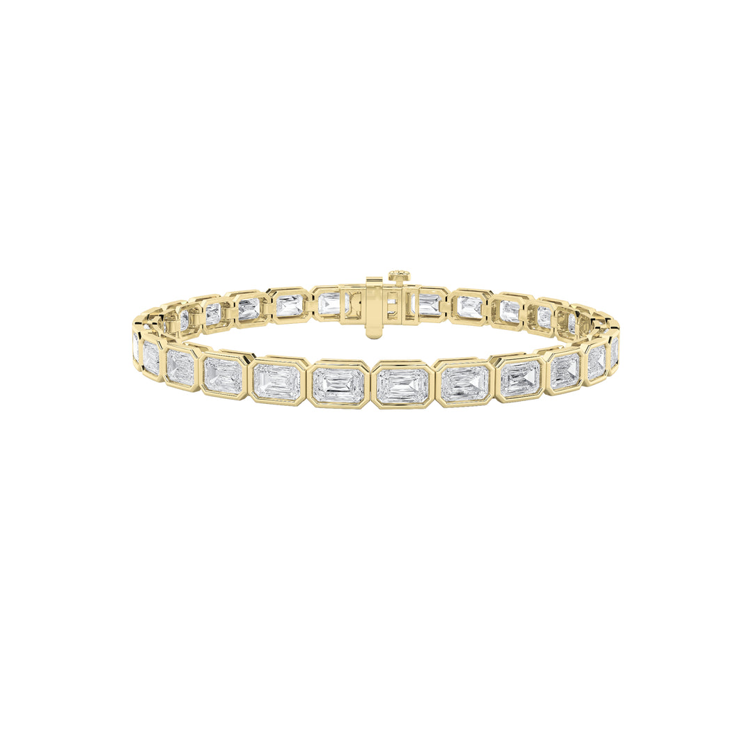 15CTW Emerald Shaped Lab Grown Diamond (F/VS) East West Bezel Set Bracelet in 14K Gold