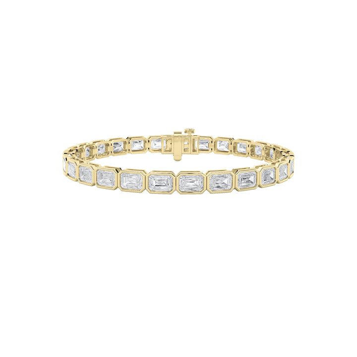 15CTW Emerald Shaped Lab Grown Diamond (F/VS) East West Bezel Set Bracelet in 14K Gold
