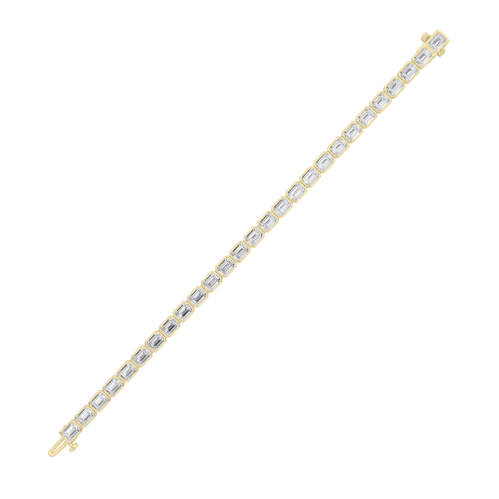 15CTW Emerald Shaped Lab Grown Diamond (F/VS) East West Bezel Set Bracelet in 14K Gold