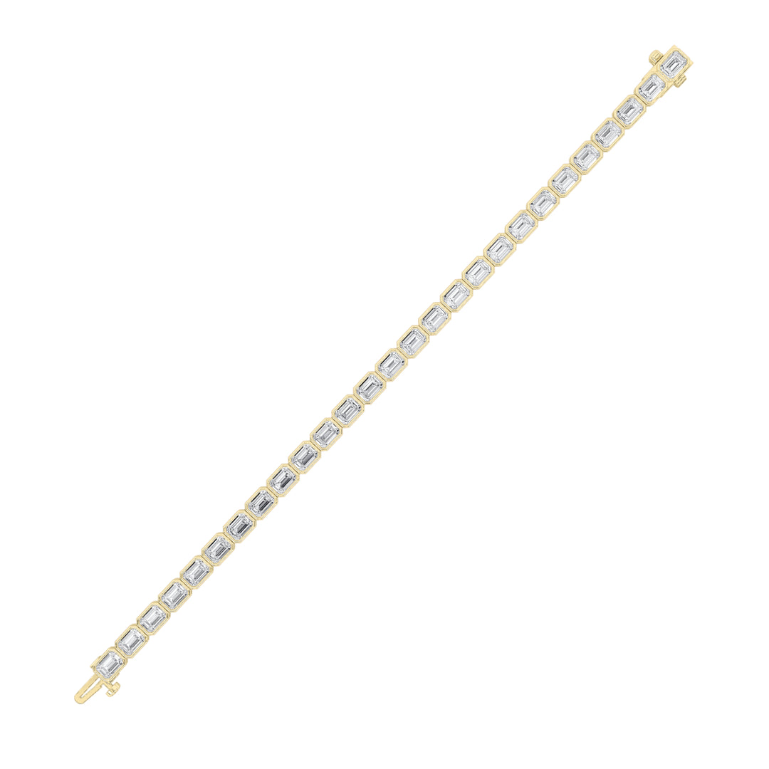15CTW Emerald Shaped Lab Grown Diamond (F/VS) East West Bezel Set Bracelet in 14K Gold