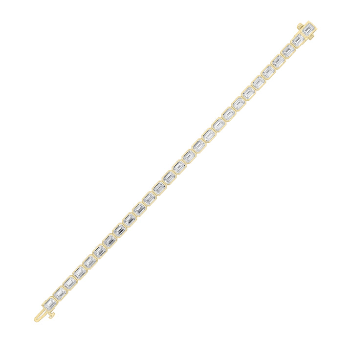 15CTW Emerald Shaped Lab Grown Diamond (F/VS) East West Bezel Set Bracelet in 14K Gold
