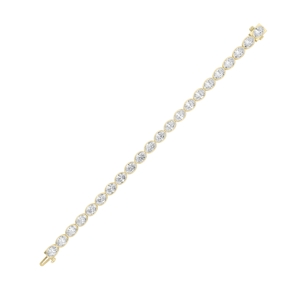 15CTW Oval Shaped Lab Grown Diamond (F/VS) East West Bezel Set Bracelet in 14K Gold