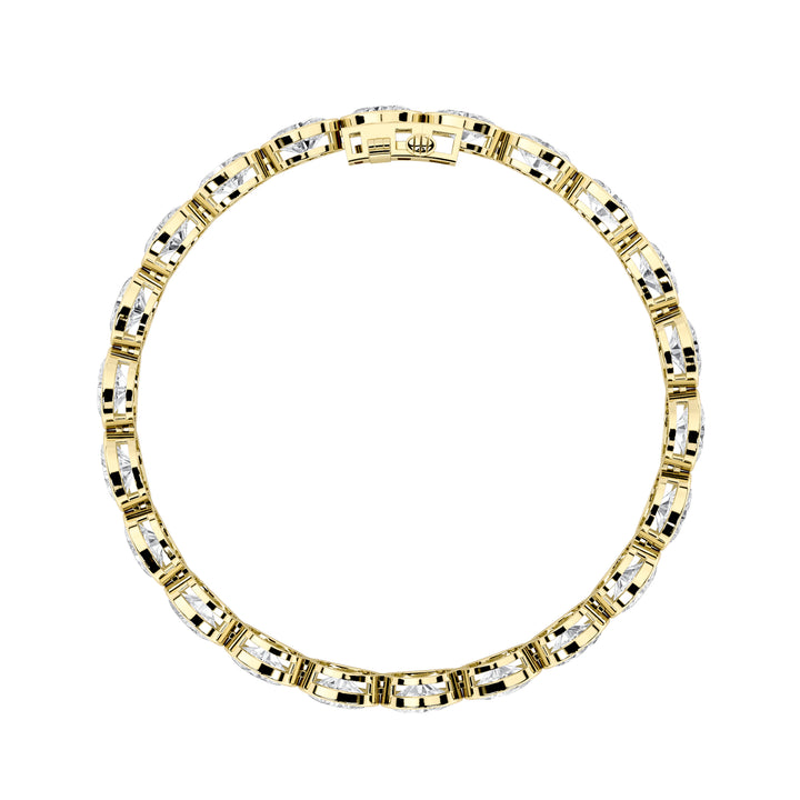 15CTW Oval Shaped Lab Grown Diamond (F/VS) East West Bezel Set Bracelet in 14K Gold