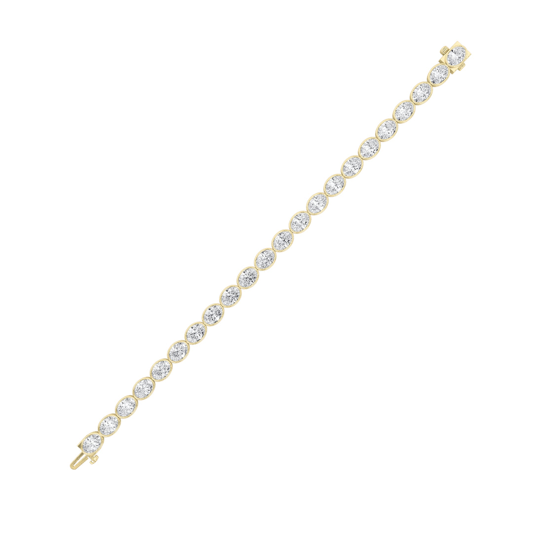 15CTW Oval Shaped Lab Grown Diamond (F/VS) East West Bezel Set Bracelet in 14K Gold