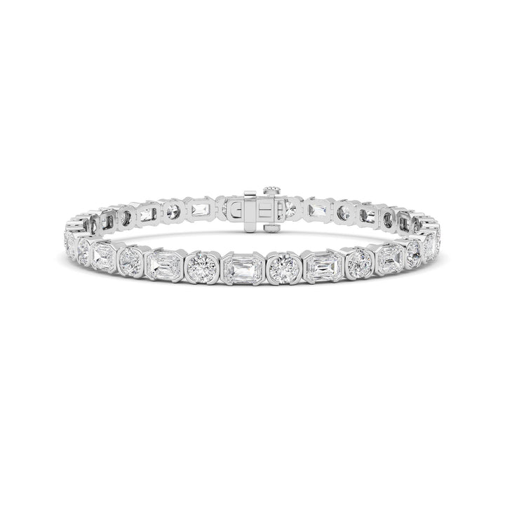 13CTW Emerald And Round Shaped Lab Grown Diamond (F/VS) Semi Bezel Line Bracelet in 14K Gold