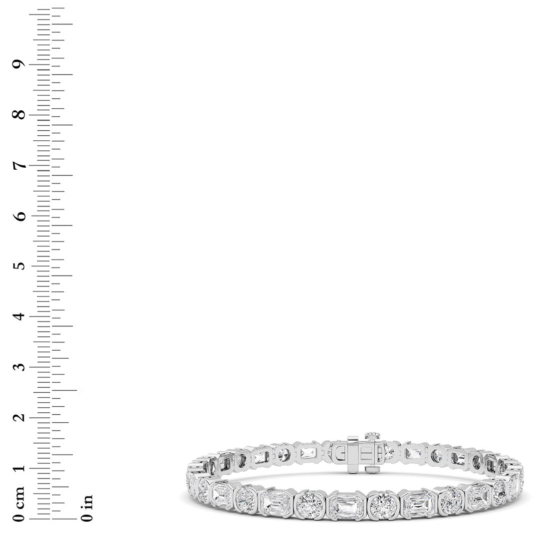 13CTW Emerald And Round Shaped Lab Grown Diamond (F/VS) Semi Bezel Line Bracelet in 14K Gold