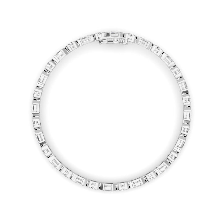 13CTW Emerald And Round Shaped Lab Grown Diamond (F/VS) Semi Bezel Line Bracelet in 14K Gold