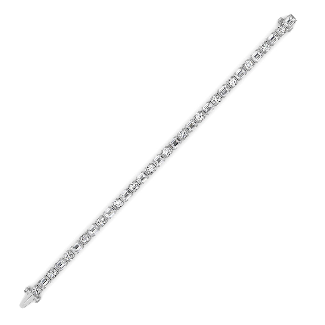 13CTW Emerald And Round Shaped Lab Grown Diamond (F/VS) Semi Bezel Line Bracelet in 14K Gold
