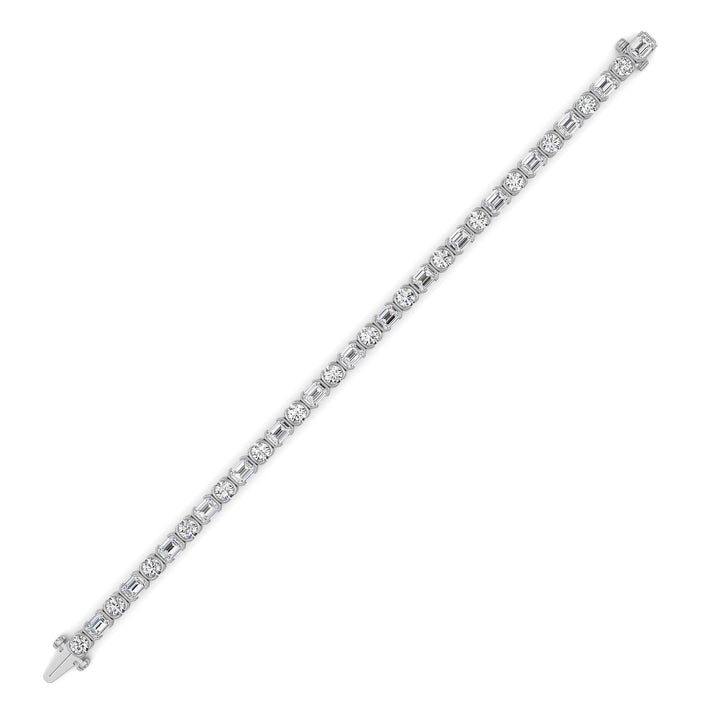 13CTW Emerald And Round Shaped Lab Grown Diamond (F/VS) Semi Bezel Line Bracelet in 14K Gold