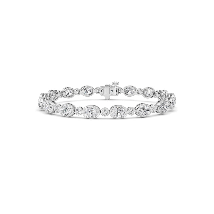 8CTW Oval And Round Lab Grown Diamond (F/VS ) Bezel Set Bracelet in 14K Gold