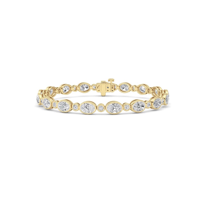 8CTW Oval And Round Lab Grown Diamond (F/VS ) Bezel Set Bracelet in 14K Gold