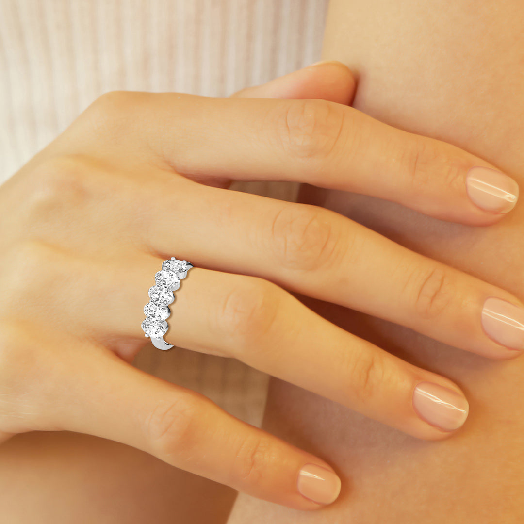 14K White Gold 2ct Lab Diamond Oval 5-Stone Engagement Ring