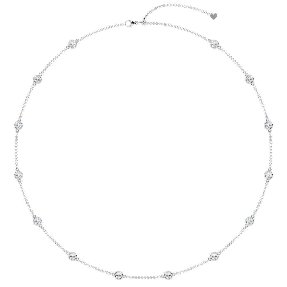 14K White Gold Lab Diamond Station Necklace - 2ctw