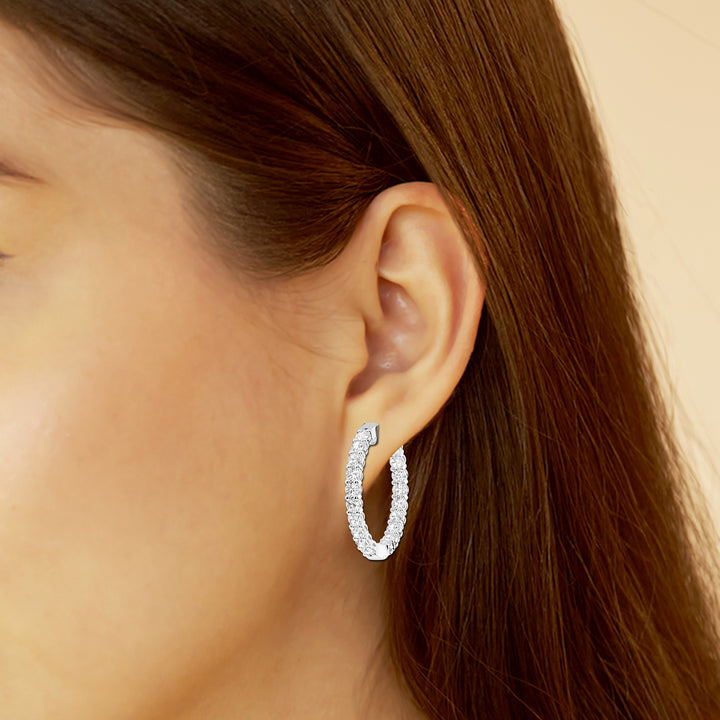 14K White Gold Lab Diamond Hoop Earrings (3.00 ctw)