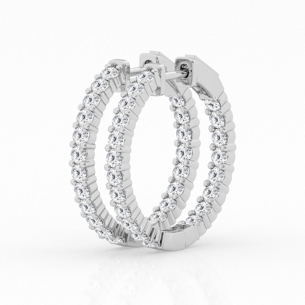 14K White Gold Round Lab Diamond Hoop Earrings