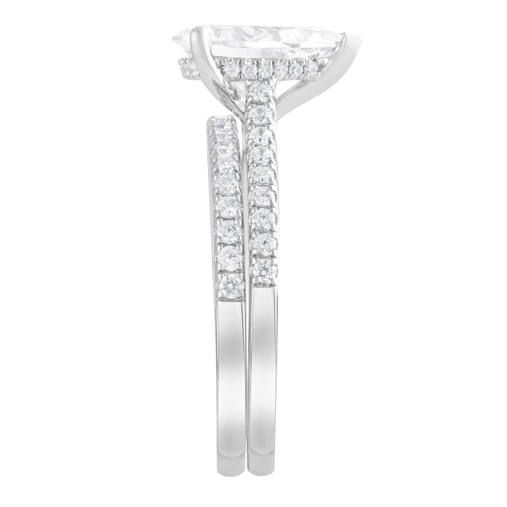 14K White Gold Pear Lab Diamond Halo Engagement Ring