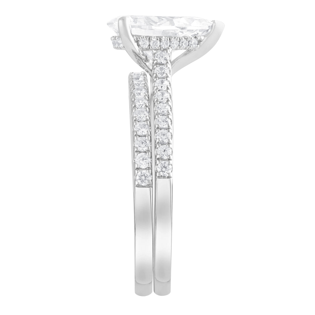 14K White Gold Pear Lab Diamond Halo Engagement Ring