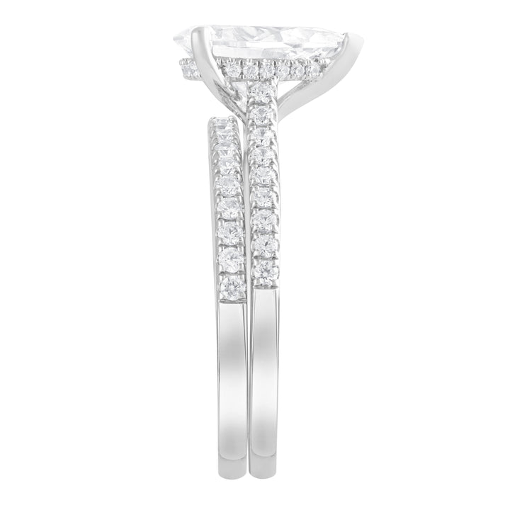 14K White Gold Pear Lab Diamond Halo Engagement Ring