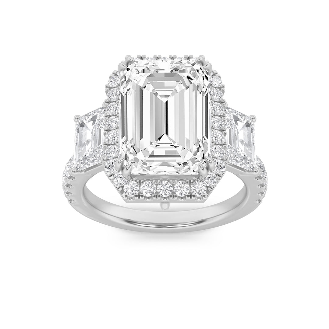 14K White Gold 7.1ctw Lab Diamond Emerald Ring