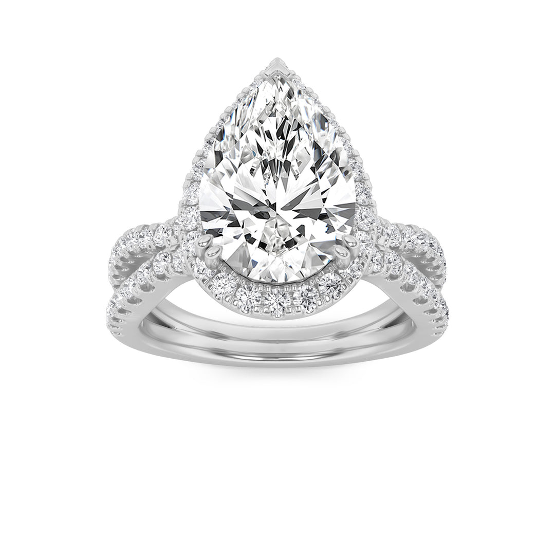 14K White Gold 4ctw Lab Diamond Pear Ring Sz 7